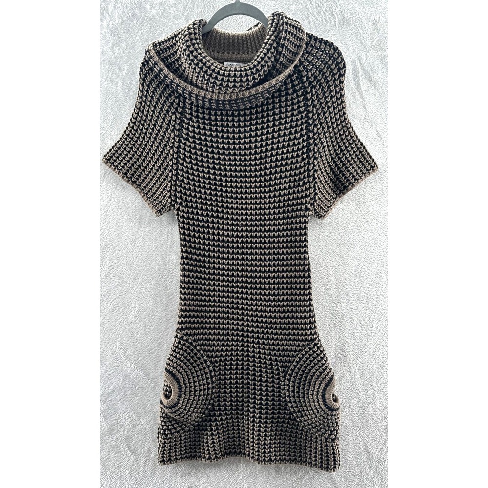 VTG Funky People Sweater Womens Medium Brown/Black Lagenlook Tunic Knit Dress